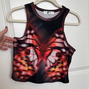 Red Butterfly Graphic Crop Tank Top